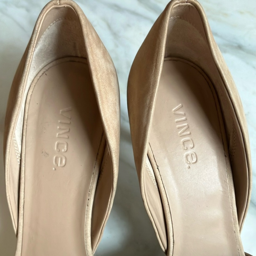 Vince Women's Tan Open-Toe D’Orsay Nubuck Heels size 8 1/2 - Picture 12 of 14